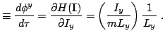 $\displaystyle \equiv\frac{d\phi^y}{d\tau}= \frac{\partial H(\mathbf{I})}{\partial I_y}= \left( \frac{ I_y}{m L_y}\right) \frac{1}{L_y}~.$