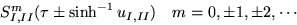 \begin{displaymath}
S^m_{I,II}(\tau \pm\sinh^{-1}u_{I,II}) \quad m=0,\pm 1,\pm 2, \cdots
\end{displaymath}